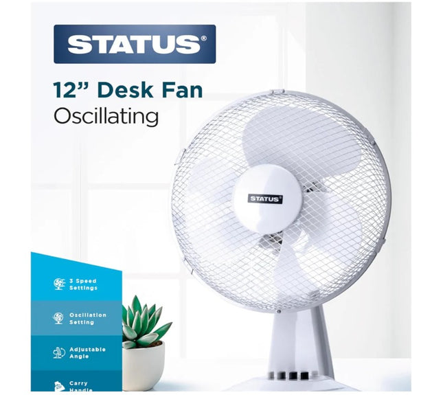 Status 12‑Inch Oscillating Desk Fan