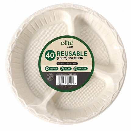 Plastic Plates 3 Compartment Pack 40