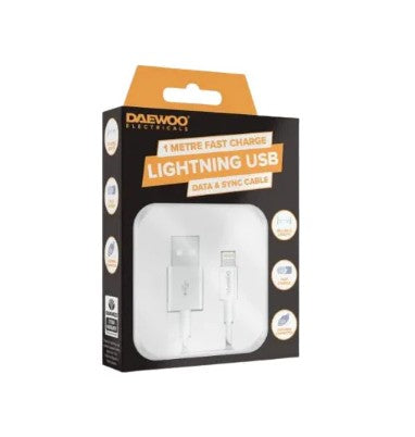 1 Metre USB-A To 8 Pin Lightning Fast Charge Cable (iPhone)